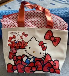 ハローキティ ミニトート保冷バッグ ランチバッグ 赤 ドット柄 リボン