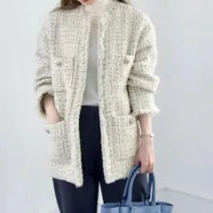 【quaranciel SHIPS】ファンシー ツイード ノーカラー ジャケット