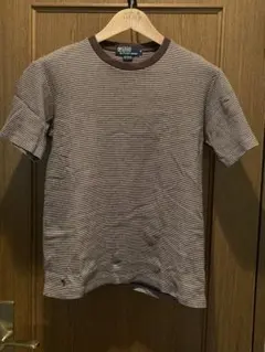 90s ポロ ラルフローレン ボーダー Tシャツ 白×茶 マカオ製 メンズ M