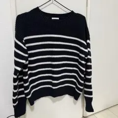 美品✨GU ジーユー ボーダーニット M ざっくり編み クルーネック