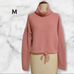タートルネック ハイネックセーター Ｍ ピンク ニットセーター 短丈