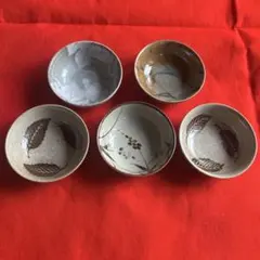 葉模様の陶器ボウル5個セット