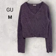 ジーユー パフィータッチVネッククロップドセーター Mサイズ パープル 長袖