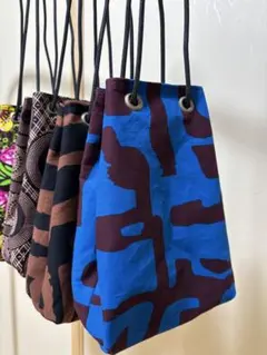 154★アフリカ布★ハトメ巾着バッグ★ハンドメイド