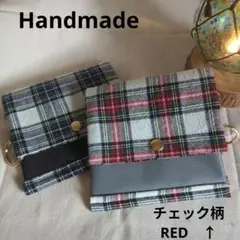 ✦チェック柄 レッド✦ マルチポーチ ビニールポーチ 2ポケット ハンドメイド