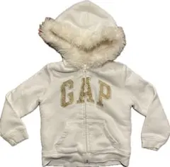 GAP パーカー キッズ ホワイト 裏起毛 ボア フード付き ジップアップ