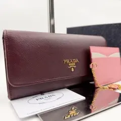 極美品✨️PRADA パスケース付 サフィアーノ長財布 メタルプレート 