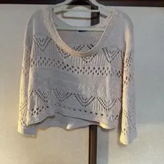 透かし編み 長袖ニット ベージュ