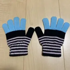 キッズ用青色ストライプニット手袋