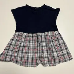 無印良品ネイビー チェック柄 フレアワンピース