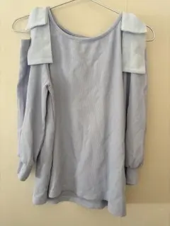 earth music&ecology 水色オフショルダーリブ編みトップス