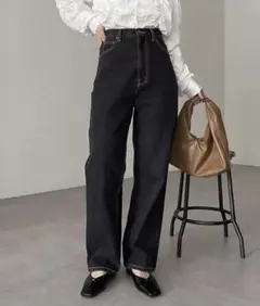 カプリシュレマージュ　13oz　ハイウエスト　ストレート　ブラックデニム 38のサムネイル