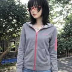 【adidas neo】ジップパーカー グレー×ピンク Y2K 平成レトロ