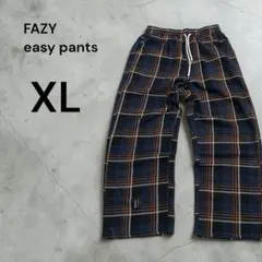 【P607】FAZY チェック柄 イージーパンツ XL ネイビー カジュアル古着