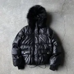 opium archive ファーダウンジャケット 光沢 短丈 ブラック y2k