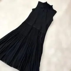 コムサイズム　ブラック ノースリーブ シフォン　プリーツ　ワンピース　L