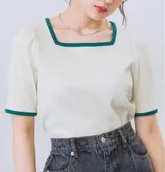 ems excite 5分袖カットソー　白×グリーン　可愛い