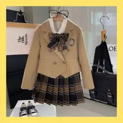 110 ベージュ チェック スーツ キッズ 子供用 冠婚葬祭