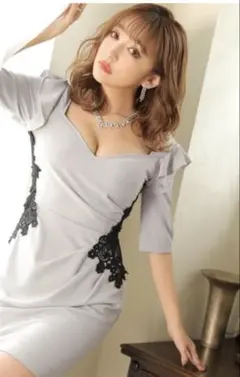 グレー レース装飾 ナイトドレスL