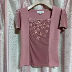 タグ付き美品 Dior シルク混 フラワー ニット サマーニット 半袖 ピンク タグ付き美品 Dior シルク混 フラワー ニット サマーニット 半袖