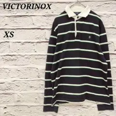 ビクトリノックス✩XS 長袖 ボーダーラガーシャツ ポロシャツ 紺×白×緑のサムネイル