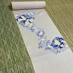 【新品未使用・汚れあり】付下＜手描・丹後ちりめん・青花文＞着尺　正絹　反物