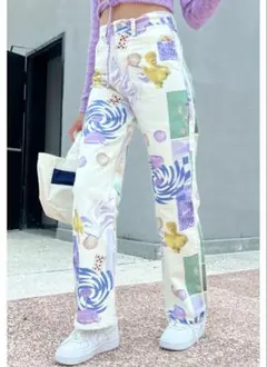 ZARA レディース　デニム　総柄　パンツ　貝殻