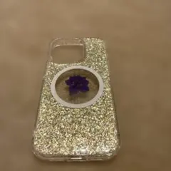 ラメ入り押し花iPhone15proケース