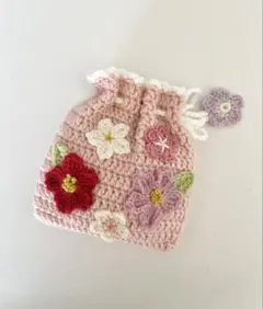 桜モチーフ巾着袋　ポーチ　ピンク　ハンドメイド