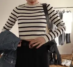 ZARA アイボリー ブラック ストライプ ニット