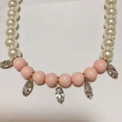 ネックレス　パール風ビーズ　クリスタルガラス