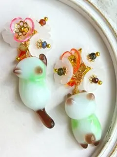 9456 レジン 猫ちゃん ガーネット フラワー ハンドメイド パーツ