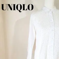 【ユニクロ】ドット柄長袖シャツ ブラウス ホワイト サイズM