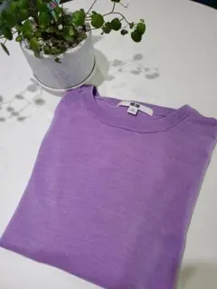 【美品】　UNIQLO ユニクロ クルーネックニット パープル M 薄手のウール