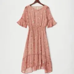 マジェスティックレゴン　花柄ピンクロングワンピース 半袖