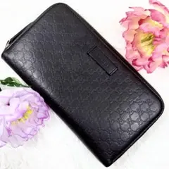 極美品✨グッチ GG柄 マイクロシマ 長財布 ラウンドファスナー ダークブラウン
