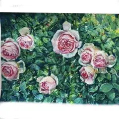 光とあそぶピンク色の薔薇　原画　水彩　アクリル