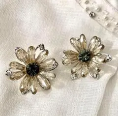 NO.28 ピアス 大ぶり 春 花 ヴィンテージ S925 CZダイヤモンド