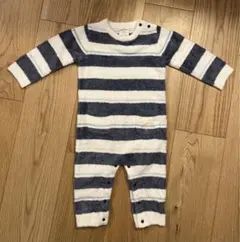 【新品未使用】ジェラートピケ カバーオール 70-80cm ボーダーロンパース