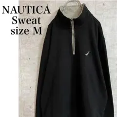 NAUTICA スウェット　ハーフジップ　裏起毛 ブラック　刺繍　M