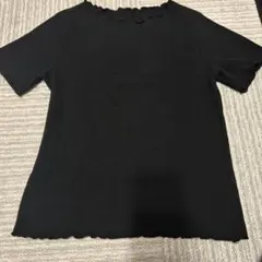 ブラック 半袖 Tシャツ リブ素材
