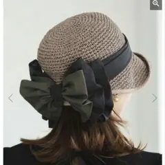 【美品】リボン付きベージュ麦わら帽子
