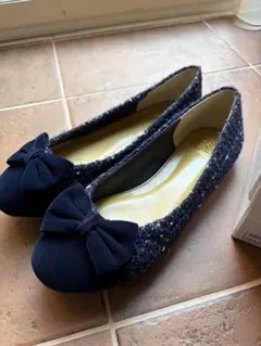お値下げ！リボン付きネイビーフラットシューズ　24cm 未使用品