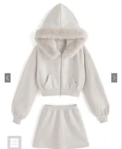 GRL ファーフードジップパーカー×ミニスカートセットアップ　tu935