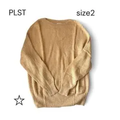 PLST プラステ モヘヤ混 ポケット付ニット セーター キャメル 2 透け感