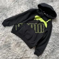 ✨美品✨ PUMA プーマ キッズ パーカー 140 黒×黄ロゴ フーディ