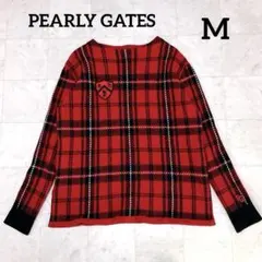 パーリーゲイツ チェック柄セーター 赤 ワッペン M ゴルフ ウェア