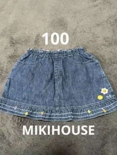 MIKIHOUSE キッズ 女の子 デニム スカート フリル 花柄 刺繍 100のサムネイル