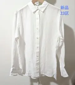 未使用タグ付き】23区×リベコリネン100% ベーシックシャツ 白地 36 