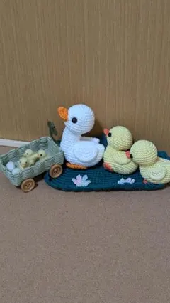 ハンドメイド あみぐるみ アヒル 親子 ミニチュア セット